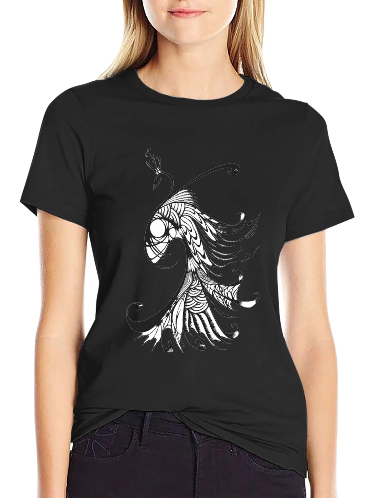Abstract Fish Graphic Tee - Black Cotton Blend product image 2