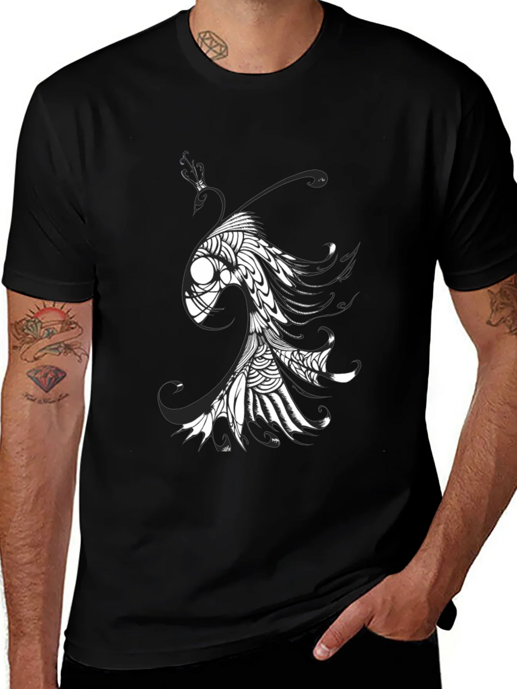 Abstract Fish Graphic Tee - Black Cotton Blend product image 1