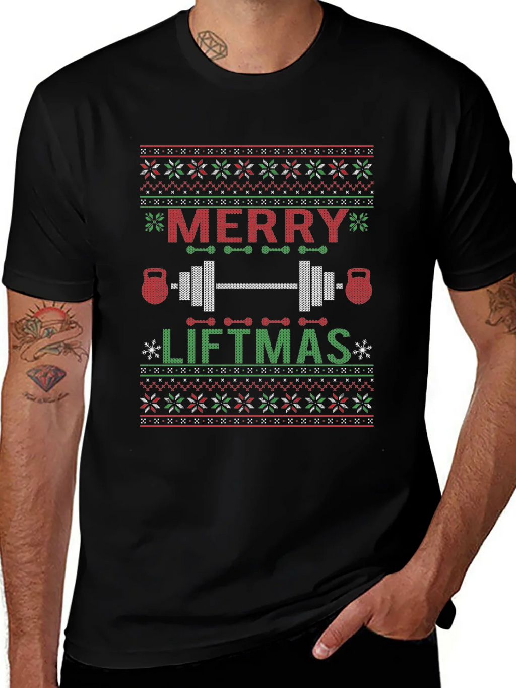 Merry Liftmas Ugly Christmas Sweater Style T-Shirt product image 1
