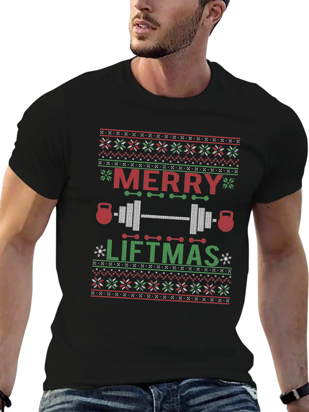 Merry Liftmas Ugly Christmas Sweater Style T-Shirt product image 6